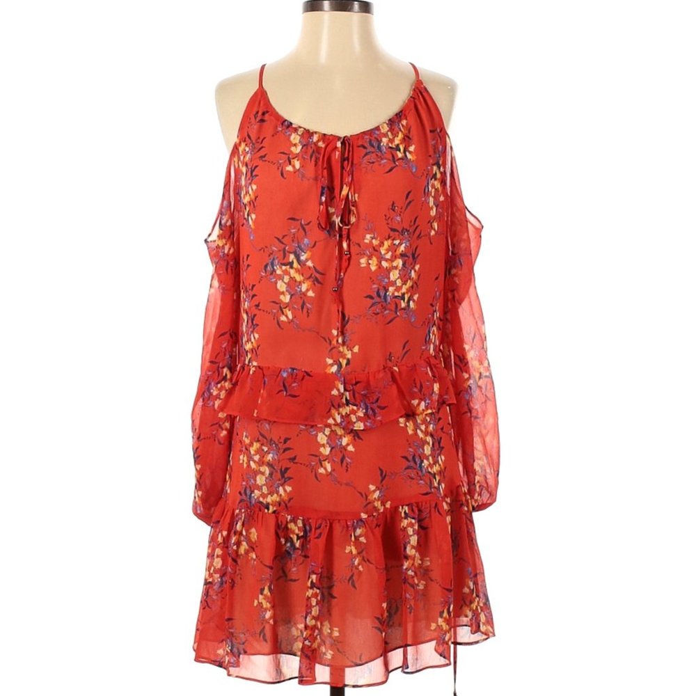 Adelyn Rae Floral Ruffled Cold Shoulder Dress